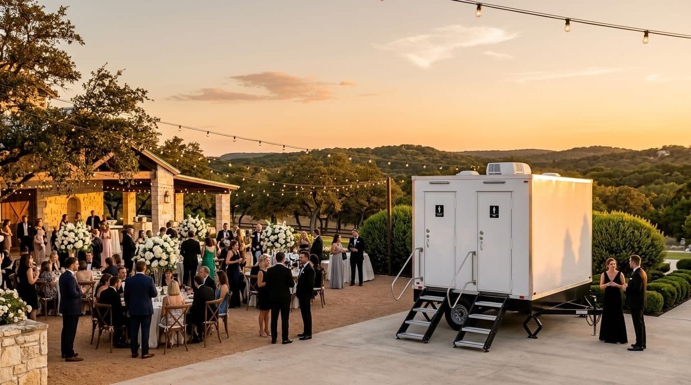 Weddings restroom trailer rental — Restrooms that match the elegance of the day — climate controlled, well lit, and stocked.